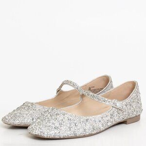 Betsey Johnson Tess Silver Sparkle Mary Jane Flats Rhinestone Sparkly Bridal